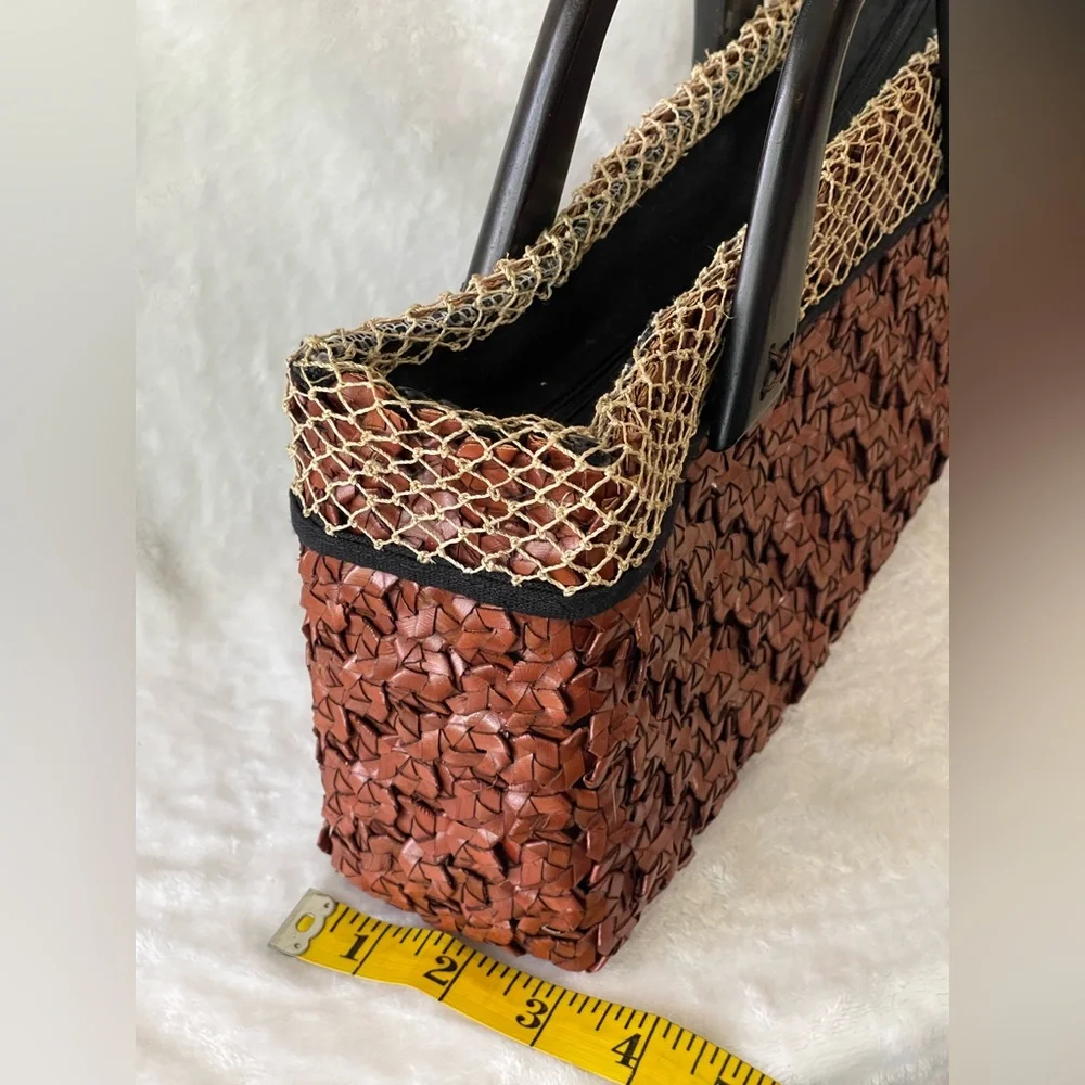 Vintage handmade purse from Thailand zipper closure, wood handles
